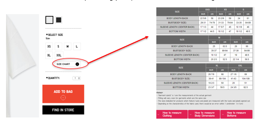 UNIQLO SIZE CHART